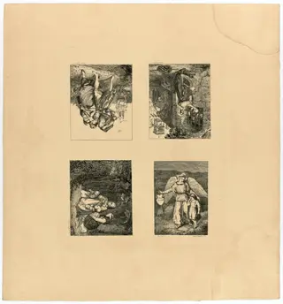 Hüssener, Auguste: Andruckbogen mit vier Gemäldereproduktionen, 1840