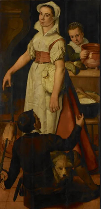 The kitchen maid and her helpers, by Huybrecht Beuckeleer, oil, 1562