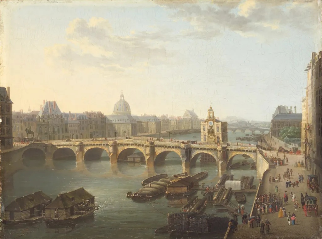 View of the Pont-Neuf in Paris from the Quai de la Mégisserie, by Hyacinthe de La Pegna, oil, 1743