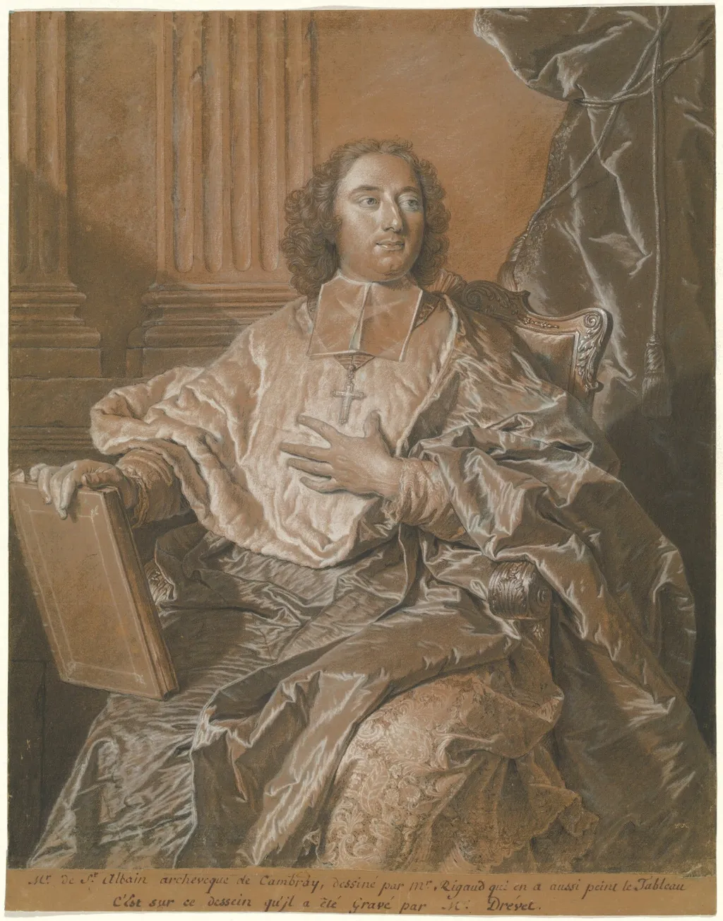 Monseigneur Charles de Saint-Albin, Archbishop of Cambrai, by Hyacinthe Rigaud, chalk, 1740