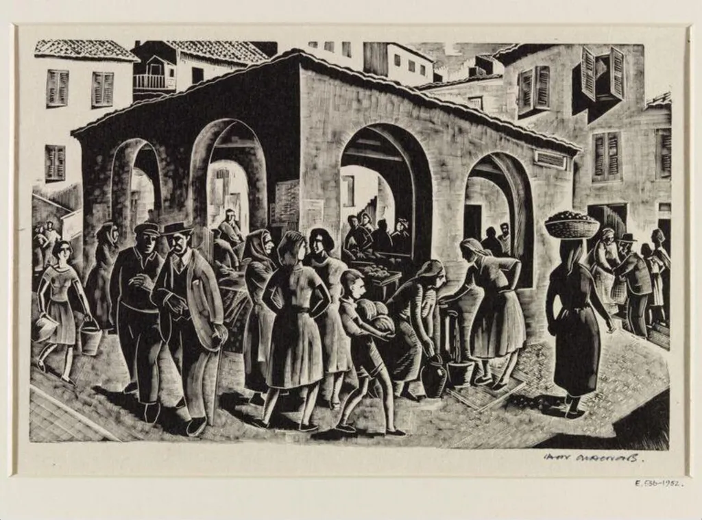 Le Marché, by Iain Macnab, ink, 1951