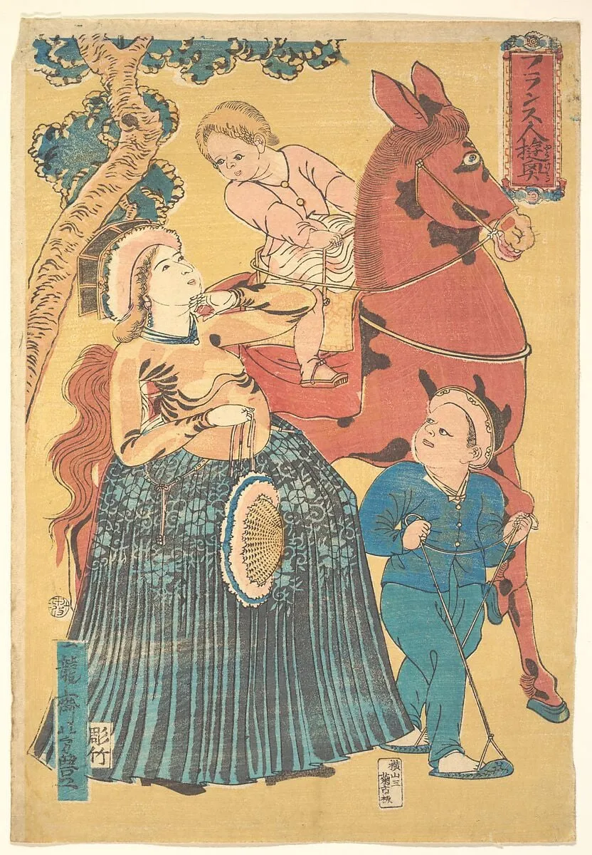 Furansu-jin Yukyo|フランス人遊興|French Pastimes, by Ichiryūsai Yoshitoyo, ink, 1860
