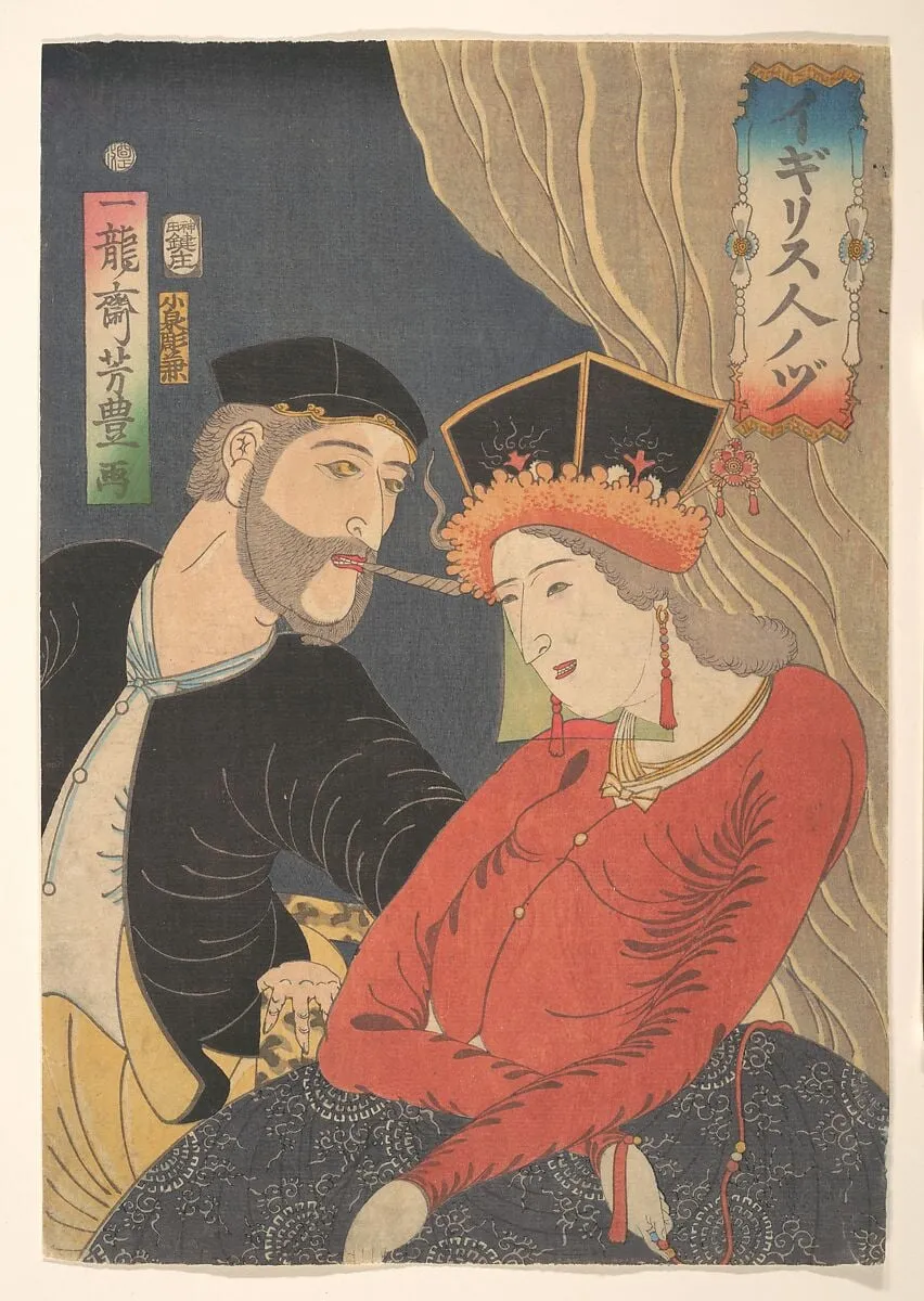 英吉利人之図|Illustration of English People (Igirisujin no zu), by Ichiryūsai Yoshitoyo, ink, 1