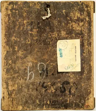 Icoana este încadrată de un chenar lat (ocru, delimitat de o linie grena). În centrul spațiului pictural sfântul în picioare, ținând un rotulus cu inscripții în limba slavonă în mâna stângă, cu dreapta binecuvântează într-un gest amplu, lateral. Maniera bizantină a redării personajului se completează cu peisajul în manieră romantică ce îl încadrează(un râu lat curgând în meandre printre coline înverzite, o luntre cu un vâslaș în josul râului, creste muntoase în depărtare). Chipul grav, redat cu minuțiozitate, cu multiple riduri sub ochi și pe fruntea înaltă, nas subțire și fin, mustață și barbă lungă până la brâu, executat cu multă migală în mici bucle, carnația măslinie, gura mică cu buze roșii. Înveșmântat cu cămașă grena cu drapaj, aurie, epitrahilul arhieresc negru cu motive roșii, felon vișiniu. Deasupra capului Arhiereului, depășind chenarul, este reprezentat Iisus Hristos cu nimb cruciger(mahrama Veronicăi, sfântul Keramion) Inscripția de pe rotulus scrisă în limba slavă veche are prima literă de culoare roșie, restul cu negru: "Nu vă întristați voi toți frații mei, să ne dea Domul Dumnezeu înțelepciune și vom găsi în El mântuirea", Pe spatele icoanei sunt incizate prin scobire cu dalta cifre arabe 1397 (?). Icoana prezintă strat de pictură și foița de fondul icoanei și a aureolei sfântului exfoliate, zgârieturi, porțiuni de pictură, pânză și grund lipsă (chenarul este distrus în proporție de 80 %), două găuri în zona capului unde ar fi trebuit să fie urechile.