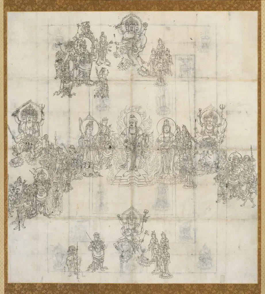 Iconographical Sketch (Zuzō) for the Benevolent Kings Sutra Mandala, 1149