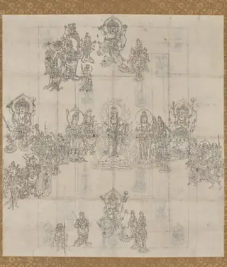 Iconographical Sketch (Zuzō) for the "Benevolent Kings Sutra Mandala"