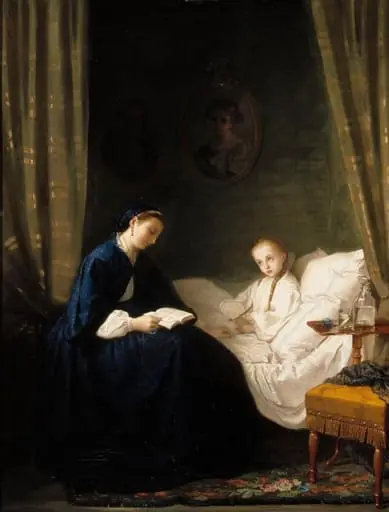 Äiti lukee sairaalle lapselleen, by Ida Silfverberg