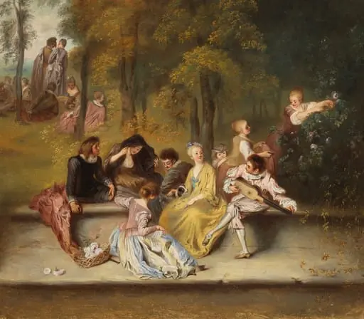 Herroja ja naisia terassilla, kopio Antoine Watteaun mukaan, osa, by Ida Silfverberg