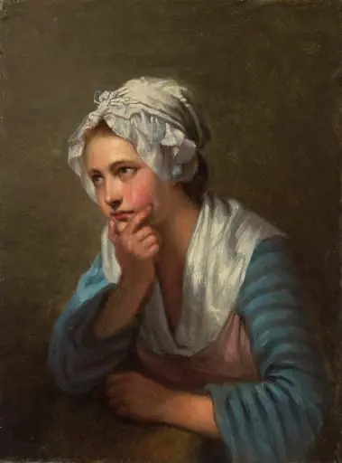 Käteensä nojaava tyttö, osa "L'accordée de village" -maalauksesta, kopio Jean-Baptiste Greuzen mukaan, osa, by Ida Silfverberg