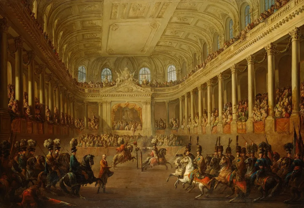 Mohrenstechen in der spanischen Hofreitschule, by Ignace Duvivier, unspecified, 1805