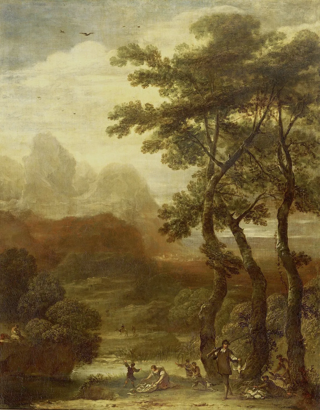 Landscape with Hunters, by Ignacio de Iriarte, oil, 1650