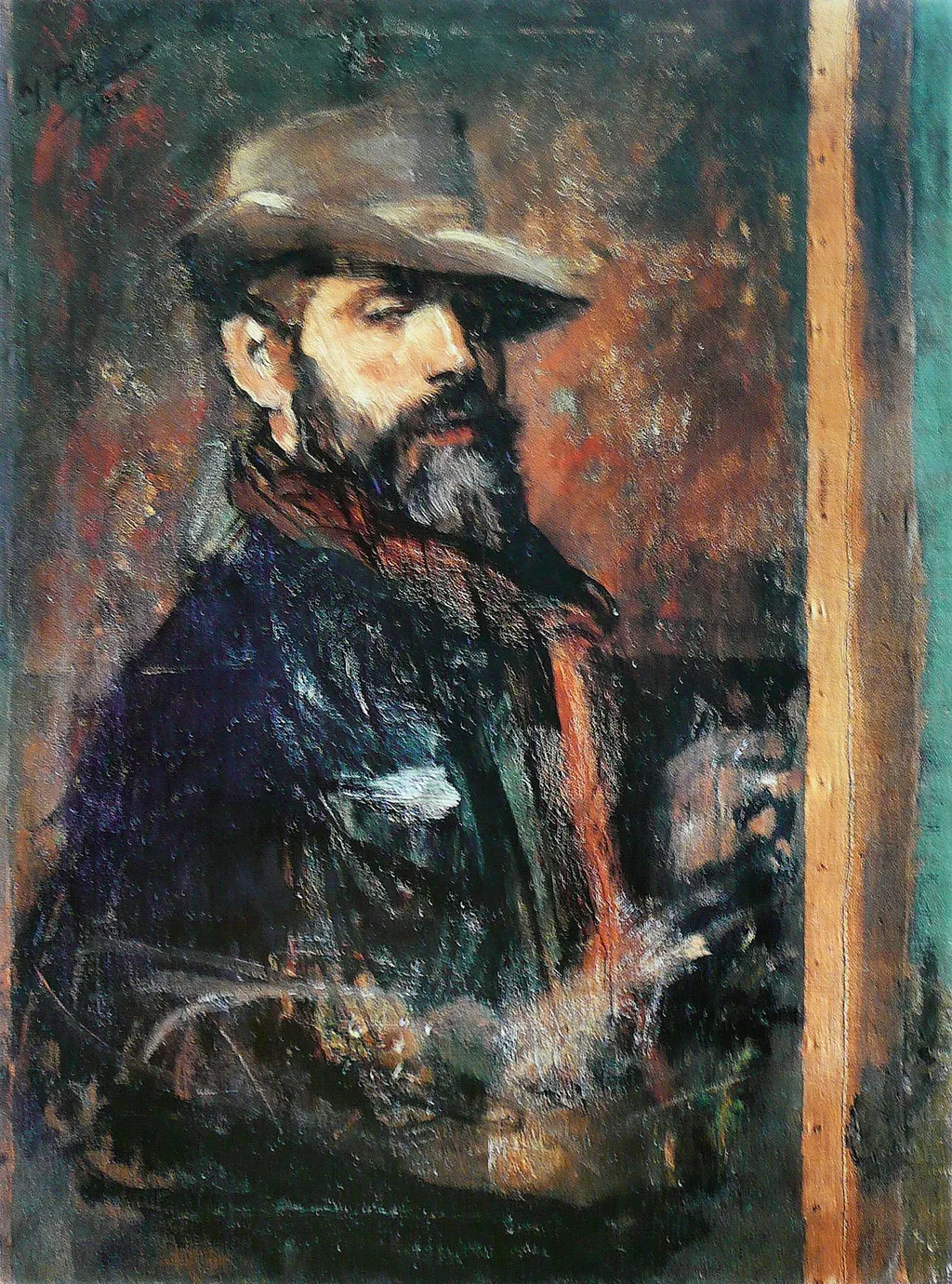 Self-Portrait Painting (Young Man with a Hat), by Ignacio Pinazo Camarlench, oil, 1898