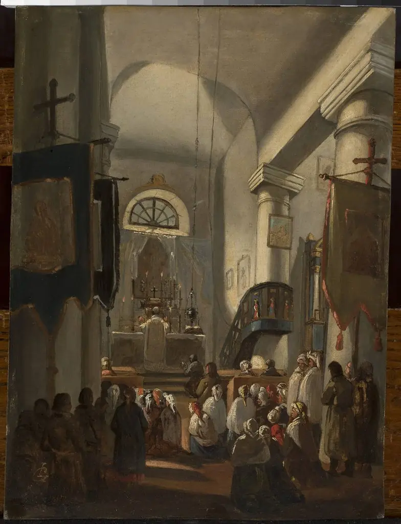 Church interior with staffage, by Ignacy Gierdziejewski