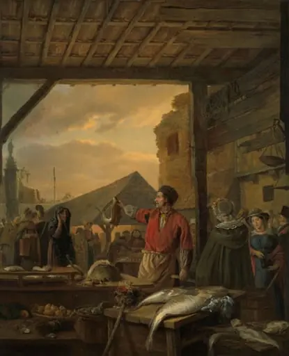 The Fish Market in Antwerp, by Ignatius Josephus Van Regemorter