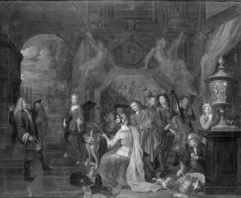 Company Making Music and Dancing on a Terrace