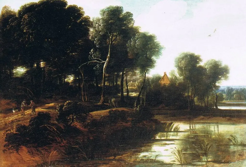 Wooded landscape with a lake, by Ignatius van der Stock