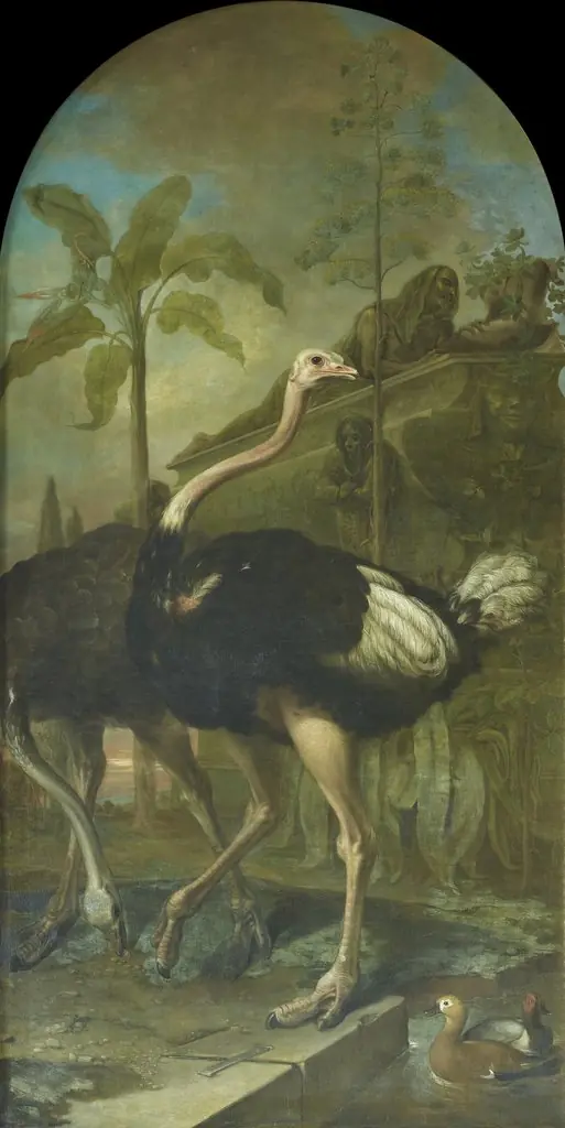 A Pair of Ostriches, a Sarcophagus in the Background, by Ignaz Heinitz von Heinzenthal