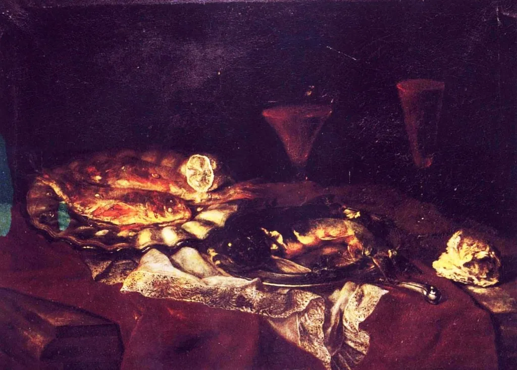 Natură moartă cu pești; pandant: Natură moartă cu scoici, by Ignaz Heinitz von Heinzenthal