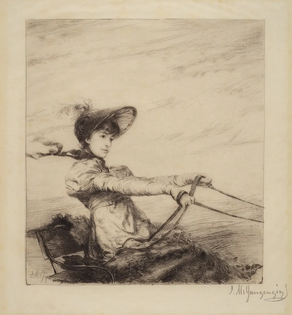 Untitled (Woman Driving Carriage), by Ignaz Marcel Gaugengigl, ink, 1884