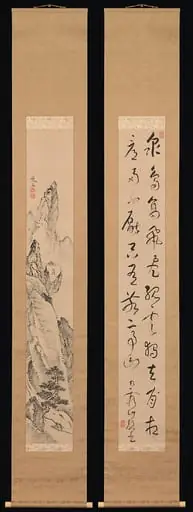 池大雅筆 「独座敬亭山」図|Landscape and Couplet of Chinese Verse, by Ike no Taiga