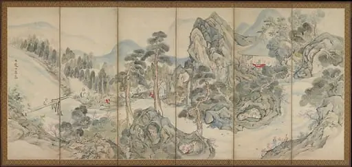 池大雅筆  蘭亭曲水図屏風  秋社図屏風|Orchid Pavilion Gathering; Autumn Harvest Festival