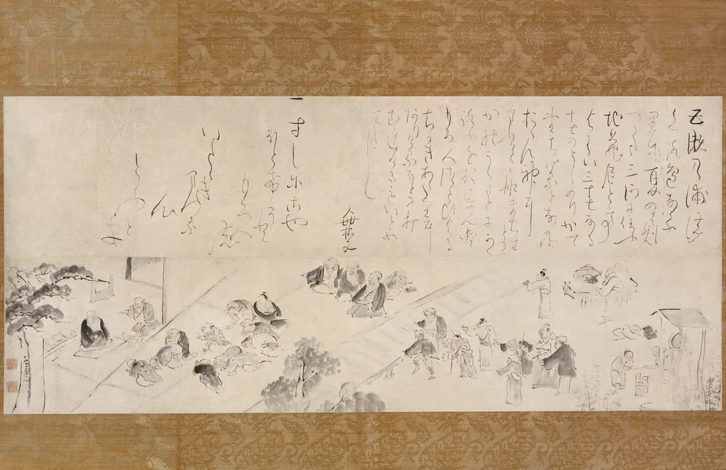Group Pilgrimage to the Jizo Nun, by Ike Taiga, ink, 1760