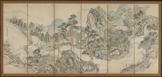 池大雅筆  蘭亭曲水図屏風  秋社図屏風|Orchid Pavilion Gathering; Autumn Harvest Festival