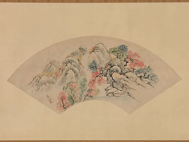 池(徳山)玉瀾筆   秋山水図扇面|Autumnal Landscape with a Waterfall