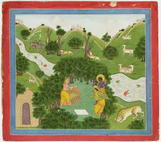 Illustrations to Life of Dhurva Maharaj: #20 God gives Dhurva his throne upon which he can fly anywhere