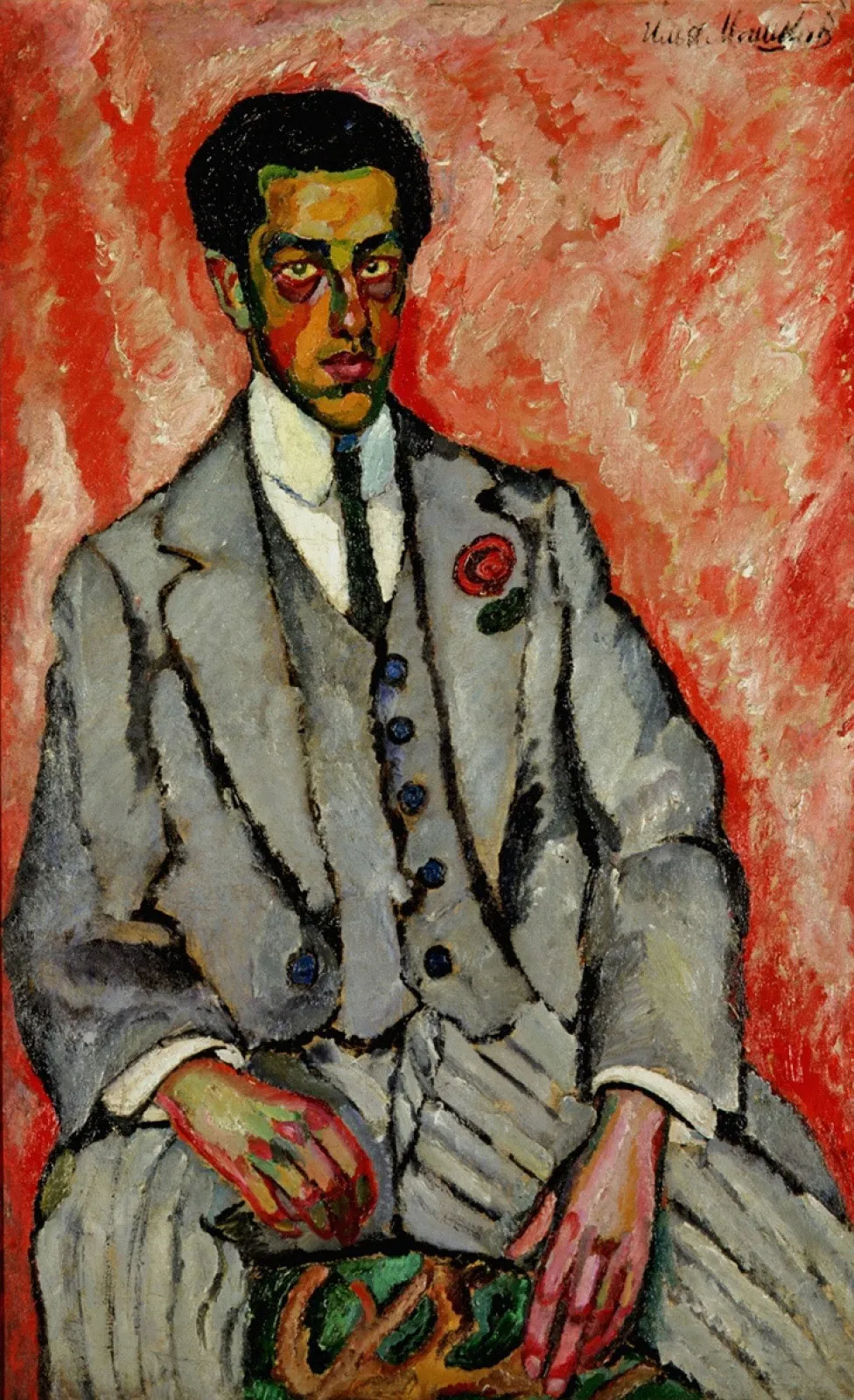 Portrait of an unknown man with a flower in his buttonhole, by Ilya Mashkov, oil, 1910