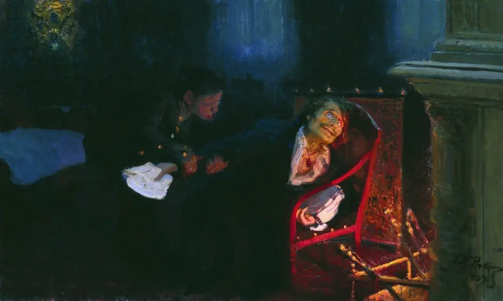 Gogol burning the manuscript of the second part of "Dead Souls"., by Ilya Repin
