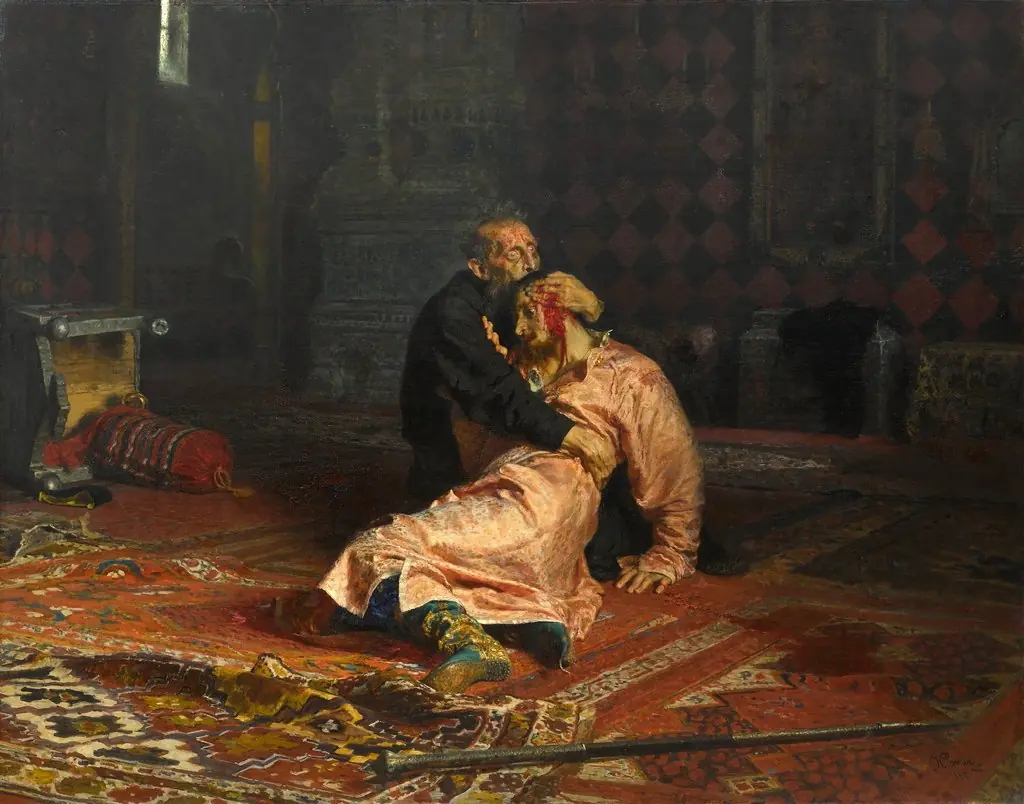 Ivan the Terrible and his son Ivan on November 16, 1581, by Ilya Repin