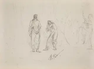 Jeesus ja Juudas, luonnos maalaukseen Jeesus Getsemanessa, by Ilya Repin