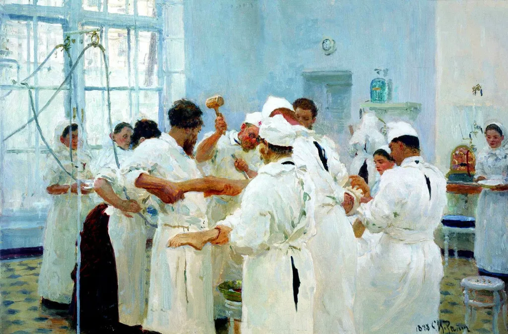 Surgeon E. V. Pavlov in the operating room, by Ilya Repin, oil, 1894