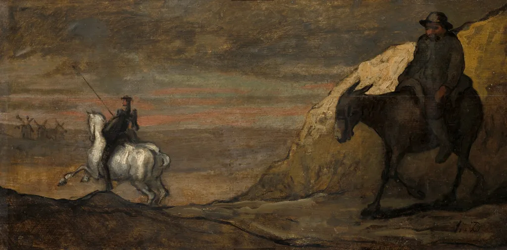 Don Quixote and the Windmills, by Imitator of Honoré Victorin Daumier, oil, 1850