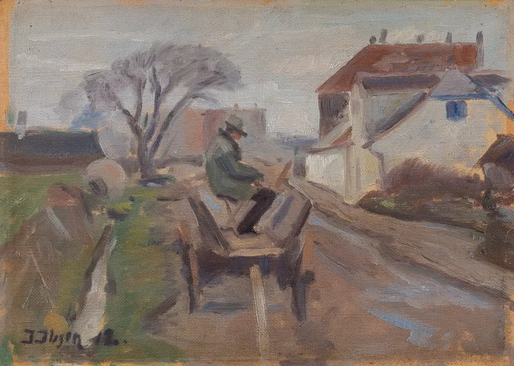 The Painter Ølund Hansen Sitting in a Wagon Painting, by Immanuel Ibsen