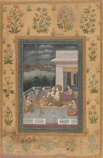 A Couple on a Terrace Surrounded by Attendants and Musicians, by Indian 18th Century