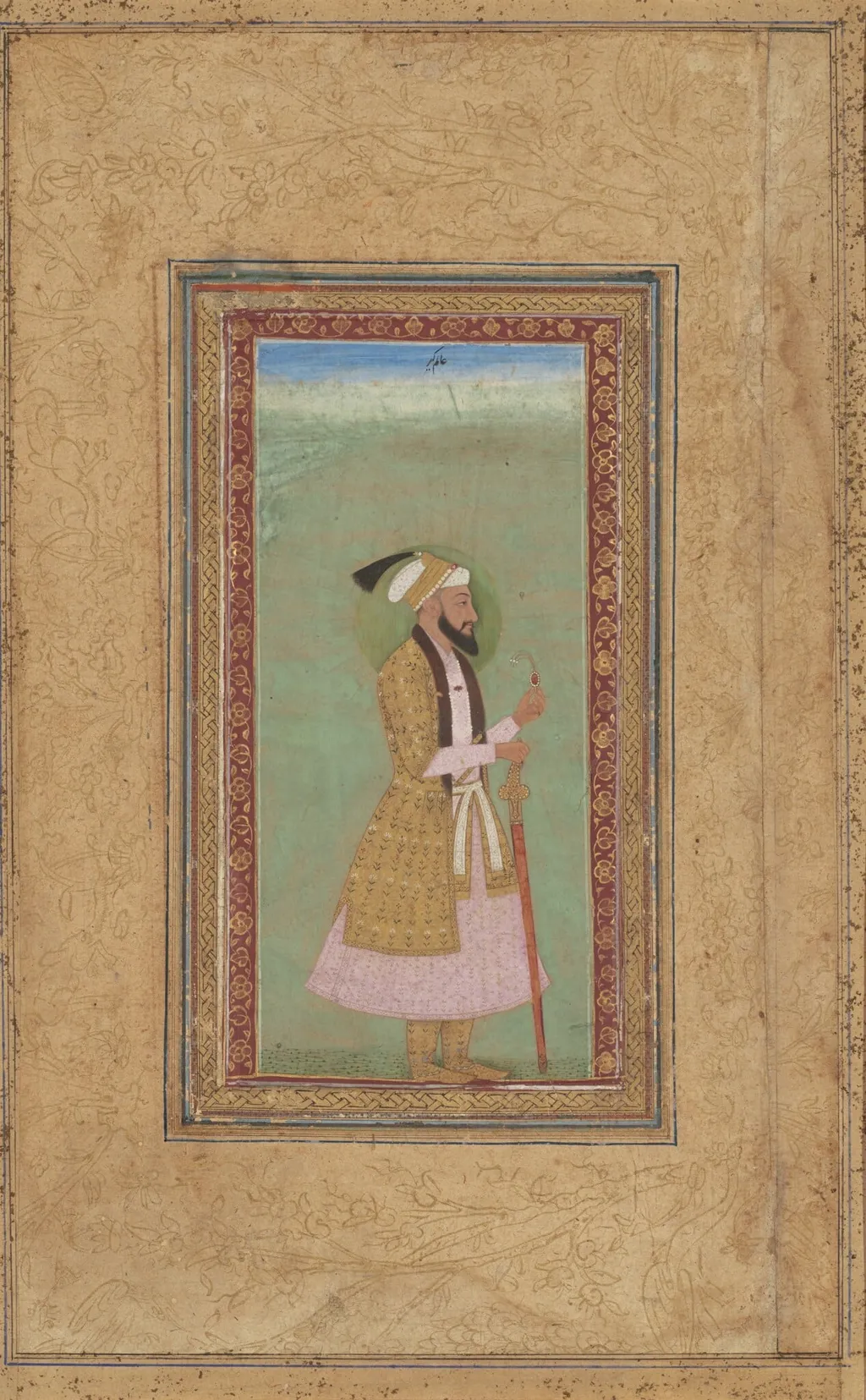 Portrait of a Prince with a Ruby, by Indian 18th Century, ink, 1701