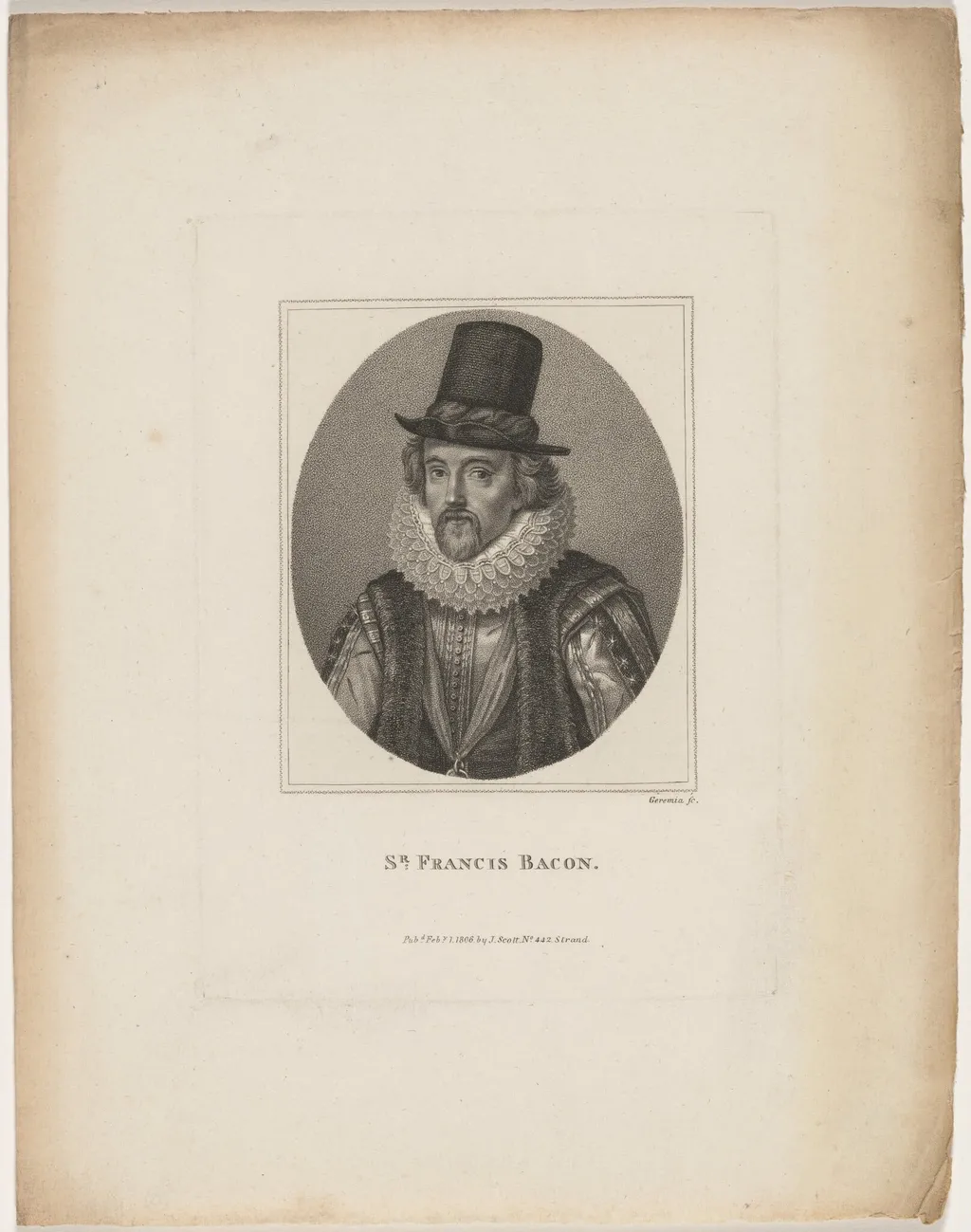 Sir Francis Bacon, by Innocenzo Geremia, ink, 1806