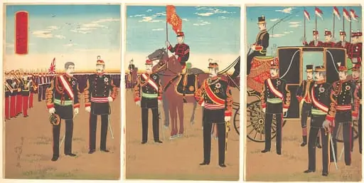 青上練兵場観兵式之図|Illustration of Emperor's Military Review of a Parade Ground at Aoyama (Aoyama renpeijō kanpeishiki no zu), by Inoue Yasuji