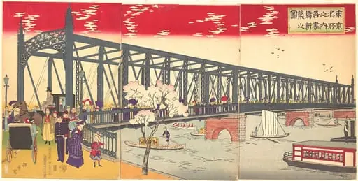 東京名所之内吾妻橋新築之図|Illustration of the Opening of Azuma Bridge in Tokyo (Tokyo meisho no uchi azuma bashi shinchiku no zu), by Inoue Yasuji