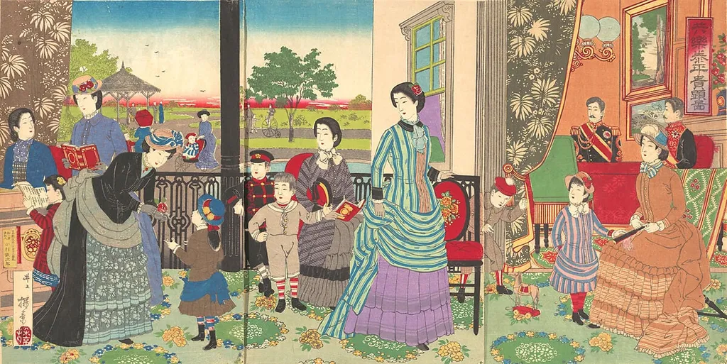 井上安治画 『共楽泰平貴顕図』|Peaceful Pleasures of the Highest Nobility (Kyōraku taihei kiken zu), by Inoue Yasuji, ink, 1887