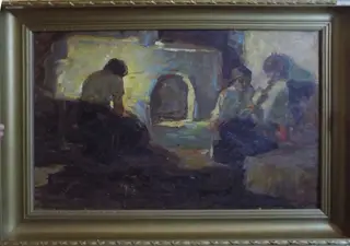 Interior de casă țărănească cu vatră