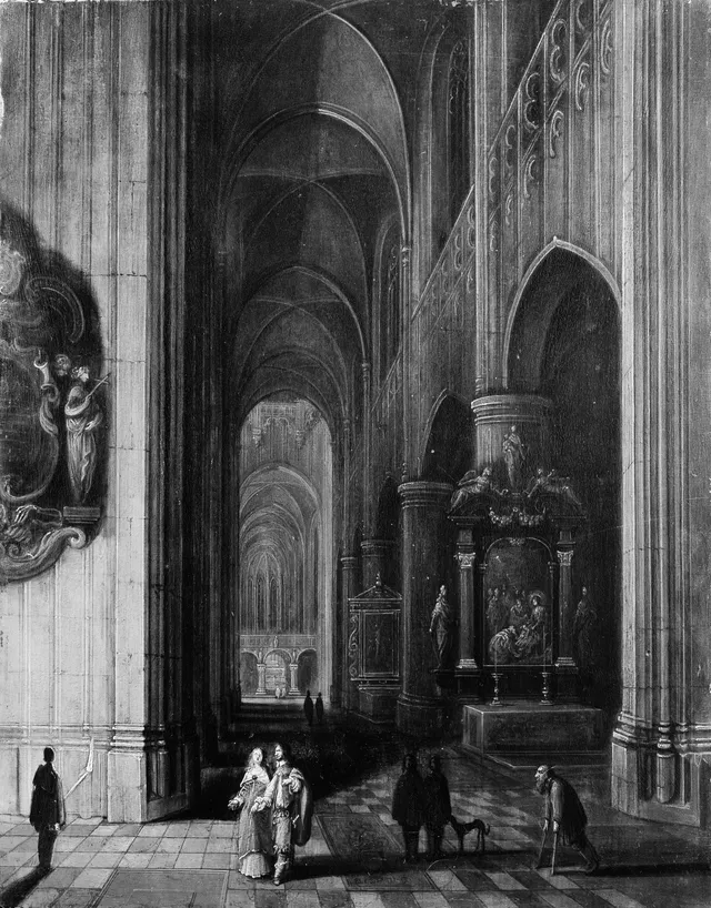 Interior of a Gothic Church at Night