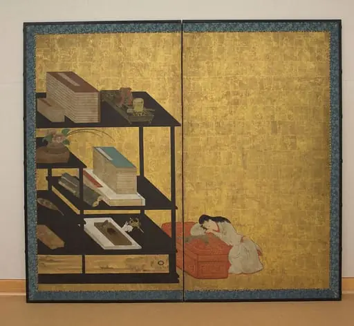 室内風俗図屏風|Interior Scene with Books and Writing Implements, 1640