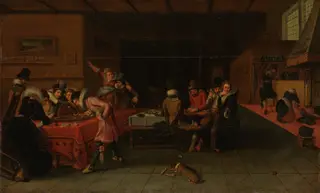 Interior with gamblers and drinkers