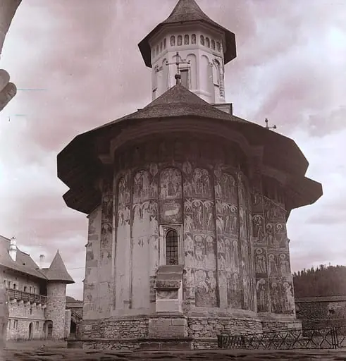 Research Bucovina, Vatra Moldovița. The Monastery And The Church - View With The Absida And The Turla Of The Church (1980), by Ioan George Andron
