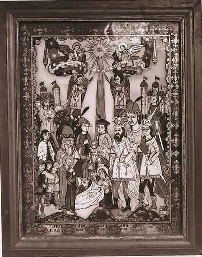 Secvențe din Muzeul Satului, icoană pe sticlă de Savu Moga: Nașterea Domnului - 1886 (1988), by Ioan George Andron