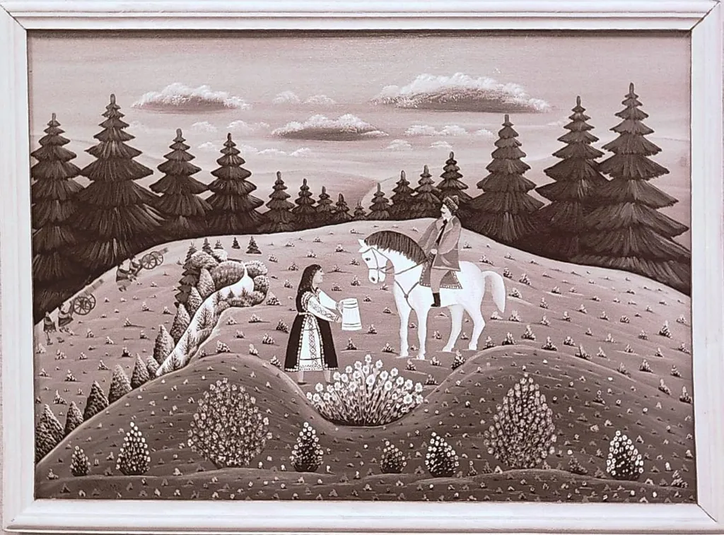 Sequences from the Village Museum, naive painting by Petru Mihuțe - Avram Iancu and Romania (1988), by Ioan George Andron, unspecified, 1988