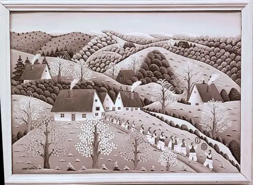 Sequences from the Village Museum, naive painting by Petru Mihuțe - Spring Wedding (1988), by Ioan George Andron